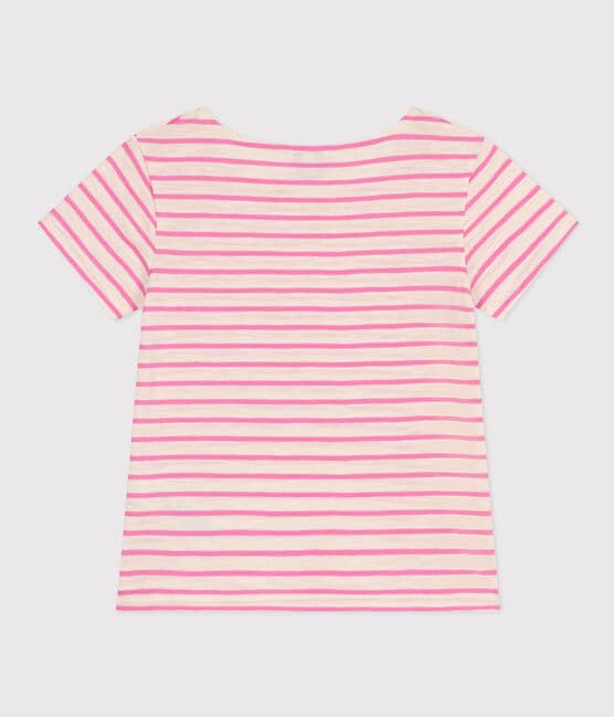Girls' Stripy Slub Jersey T-shirt AVALANCHE /SHOCKING