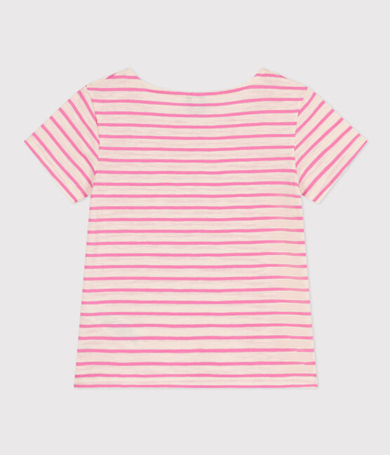 Girls' Stripy Slub Jersey T-shirt AVALANCHE /SHOCKING