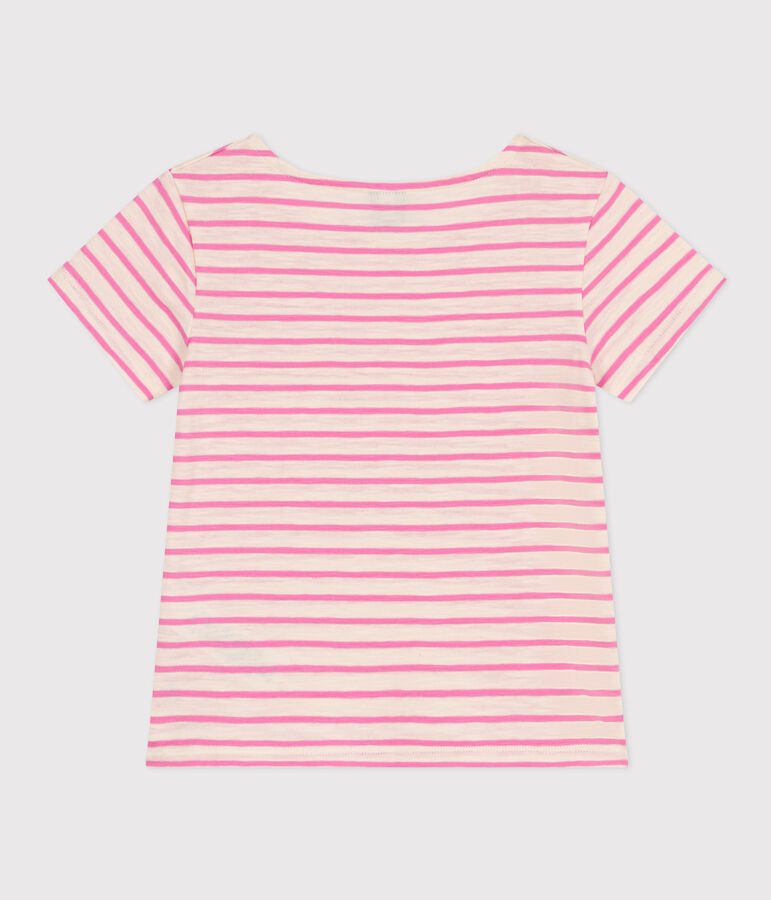 Girls' Stripy Slub Jersey T-shirt Ecru/pink