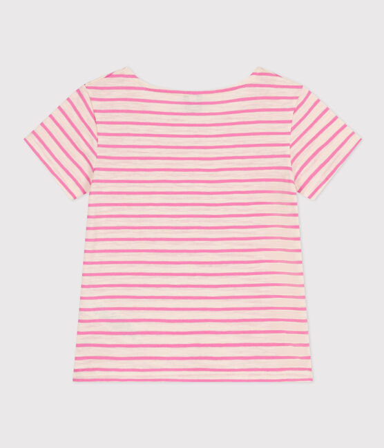 Girls' Stripy Slub Jersey T-shirt AVALANCHE /SHOCKING