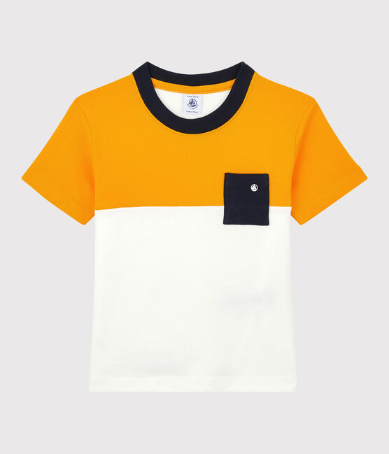 Boys' Short-Sleeved Cotton T-Shirt TEHONI yellow/MARSHMALLOW white