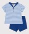 Babies' 2-piece cotton outfit, the T-shirt top has a sailor collar MILK blue/PERSE