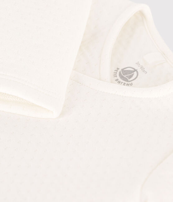 Quilted rib knit cotton cardigan for baby MARSHMALLOW white