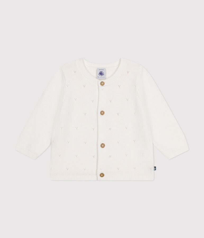 Babies' Openwork Knitted Cotton Cardigan white