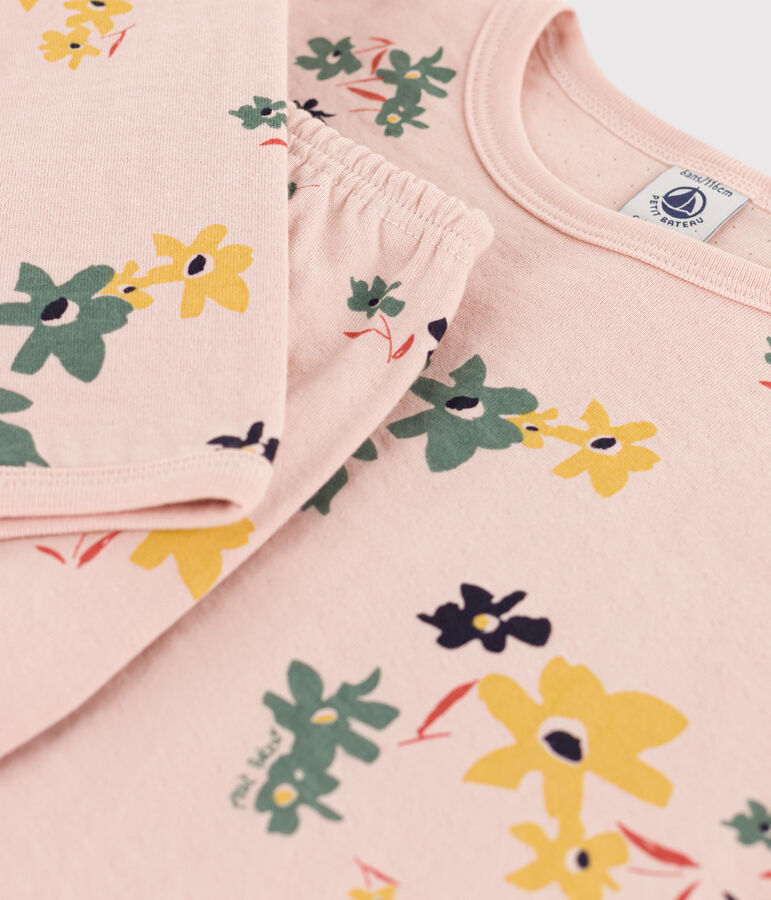 Girls' Floral Tube Knit Pyjamas SALINE pink/MULTICO white