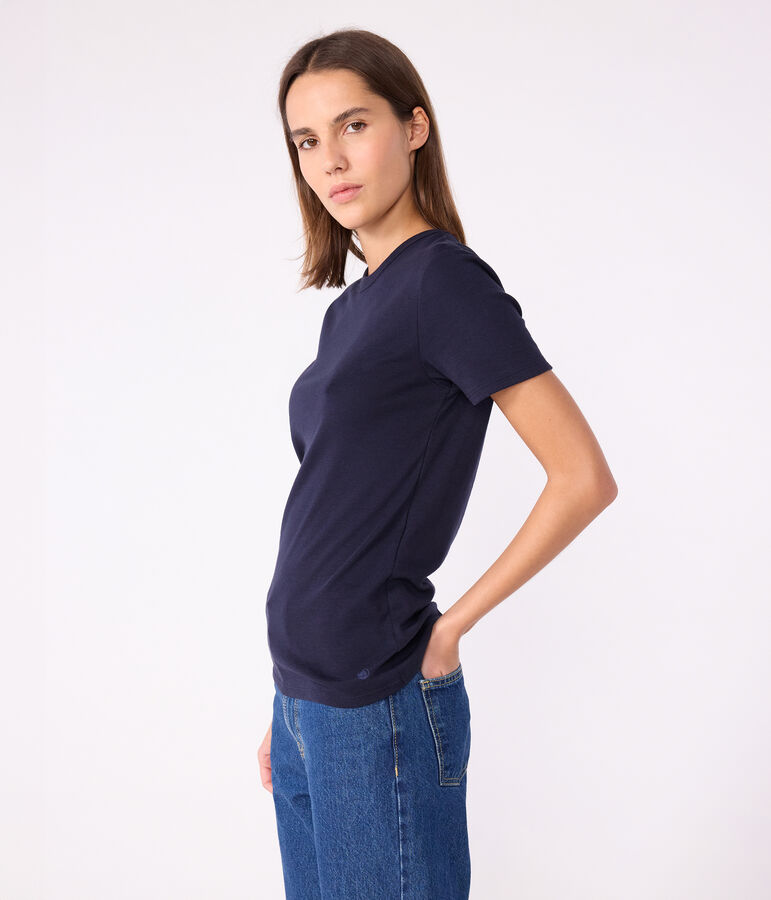 Women's Iconic plain short-sleeved rib knit T-shirt SMOKING blue
