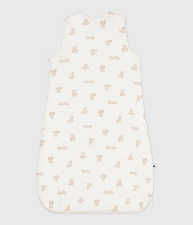 Babies' 2 TOG bear-print cotton sleeping bag white/BRUN
