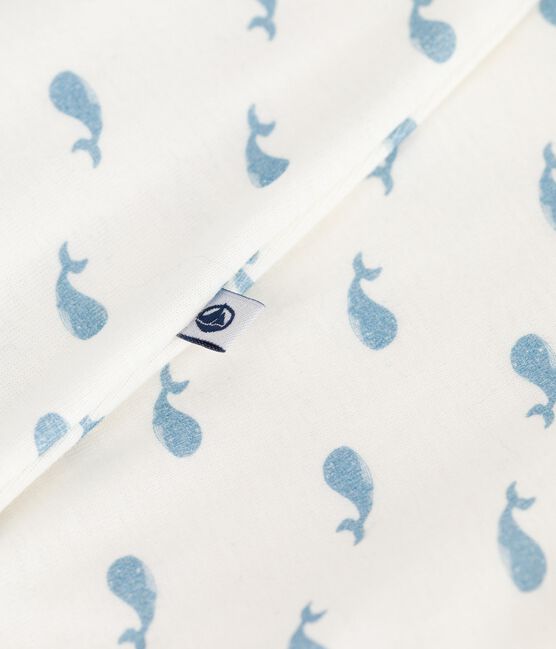Babies' footless whale-print cotton bodyjama MARSHMALLOW /ADRIATIC