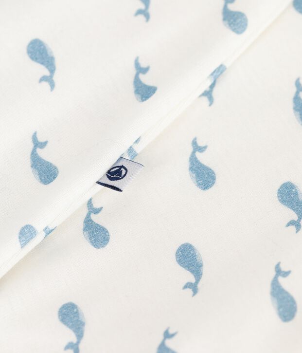 Babies' footless whale-print cotton bodyjama white/blue