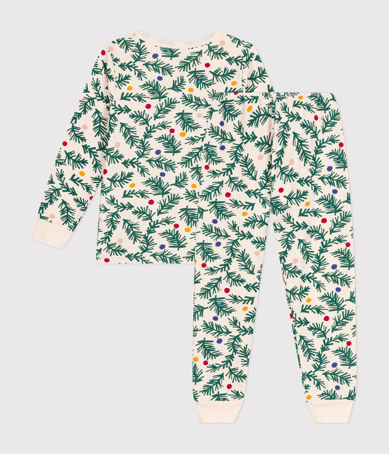 Children's Christmas tree print pyjamas in brushed fleece Ecru/multicolor