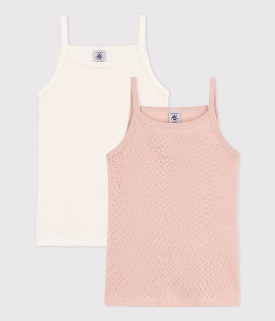 Girls' Plain Cotton Openwork Strappy Vest Tops - 2-Pack variante 1