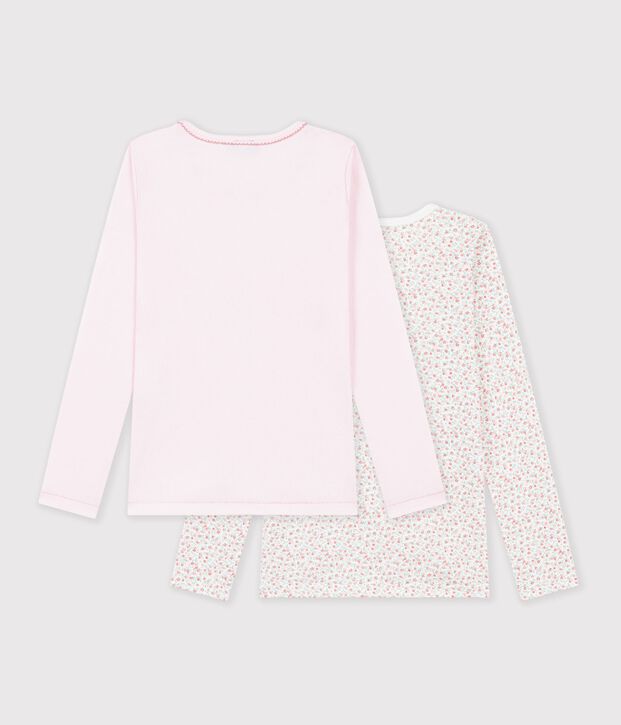 Pack of children's long-sleeved cotton T-shirts with flowers multicolor