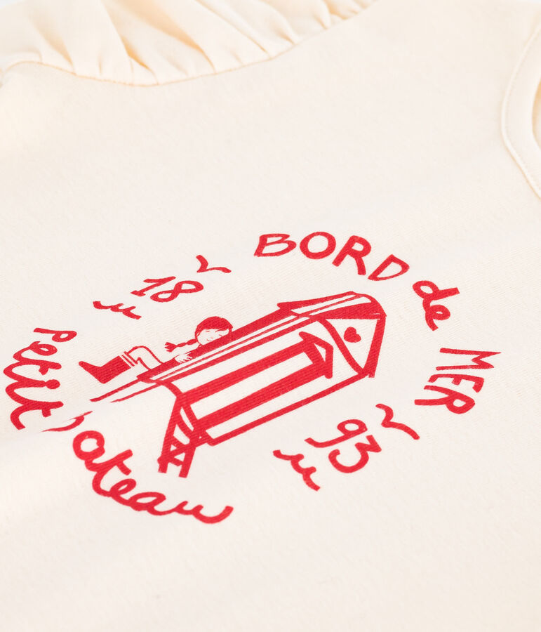 Children's short-sleeved printed cotton T-shirt Ecru