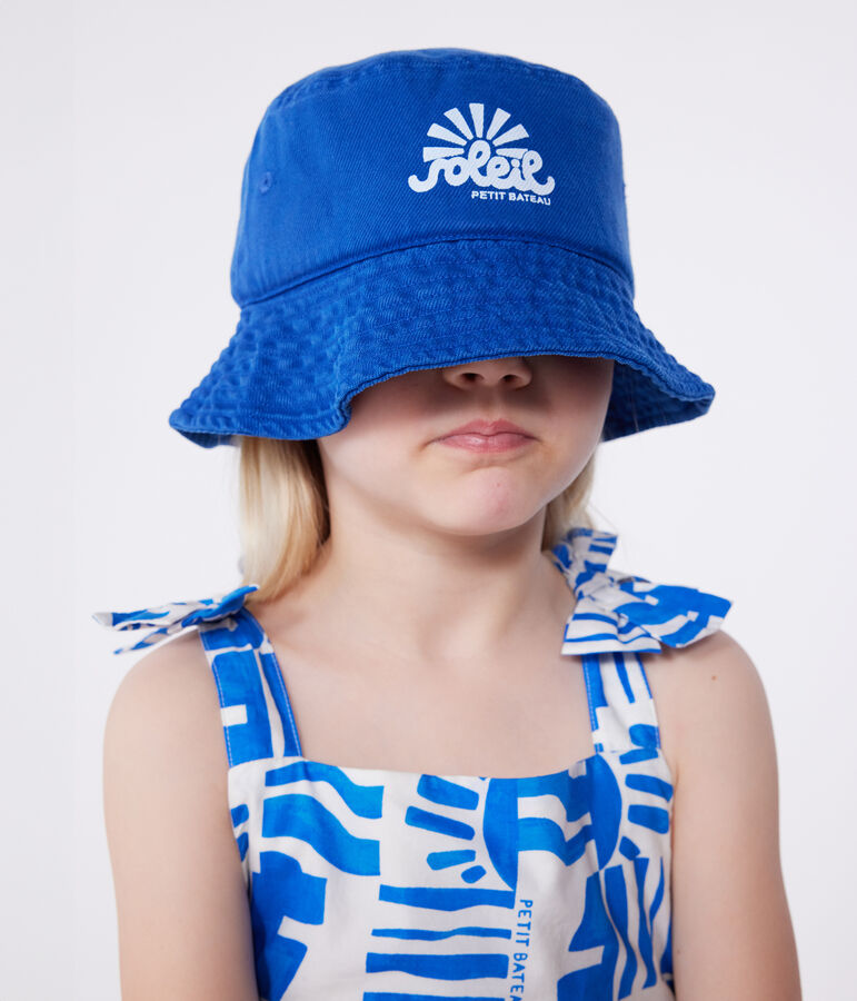Children's plain cotton sunhat blue