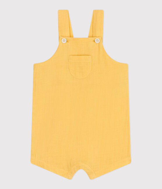 Babies' short-legged plain cotton gauze dungarees ORGE yellow