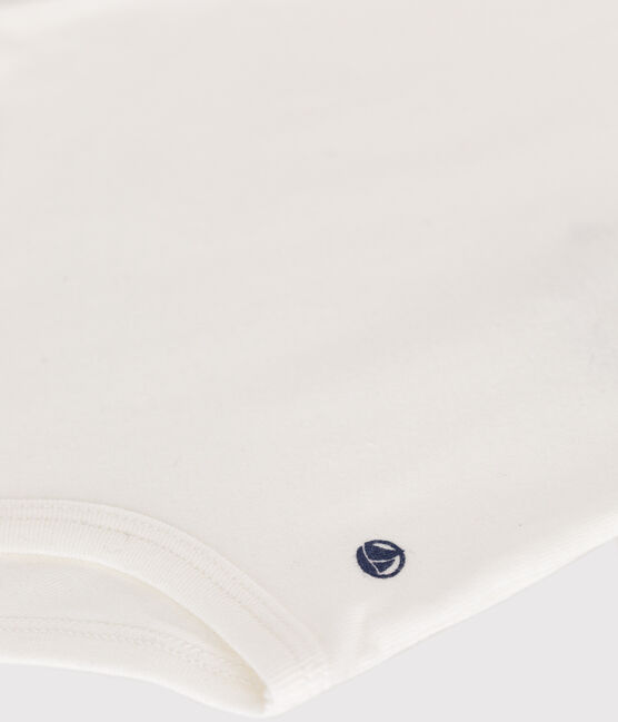 Babies' Short-Sleeved Cotton Bodysuit with Polo Shirt Collar MARSHMALLOW white