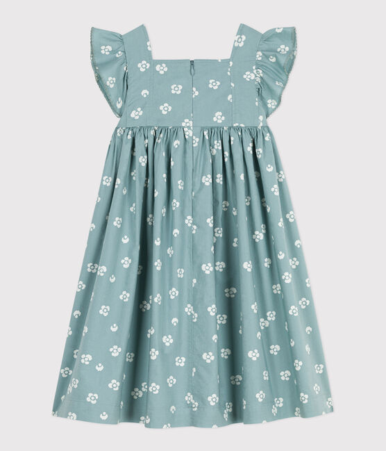 Children's long, sleeveless floral cotton dress PAUL blue/MARSHMALLOW white