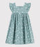 Children's long, sleeveless floral cotton dress PAUL blue/MARSHMALLOW white
