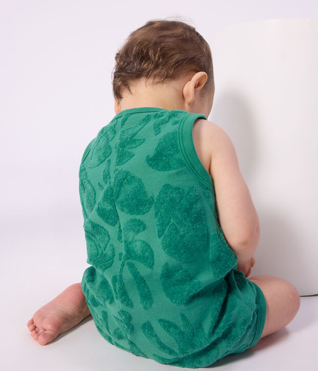 Babies' short jumpsuit in palm tree pattern cotton green