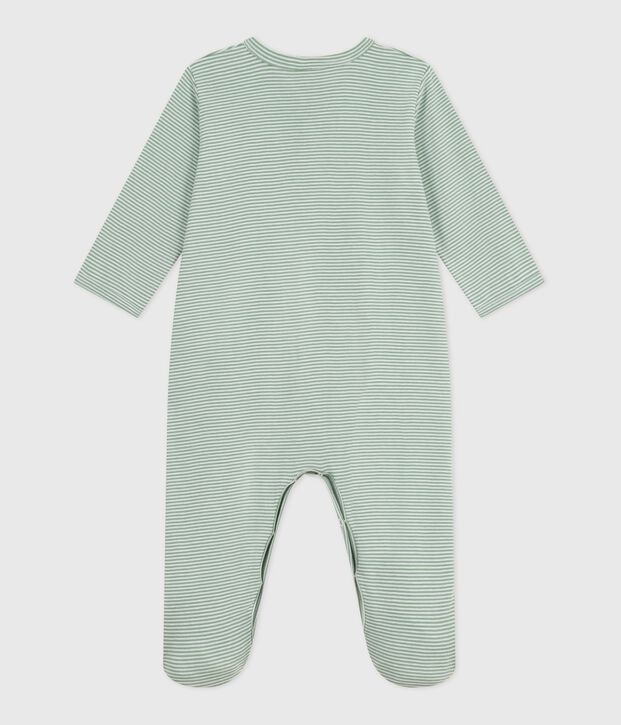 Babies' pinstriped cotton pyjama suit green/white