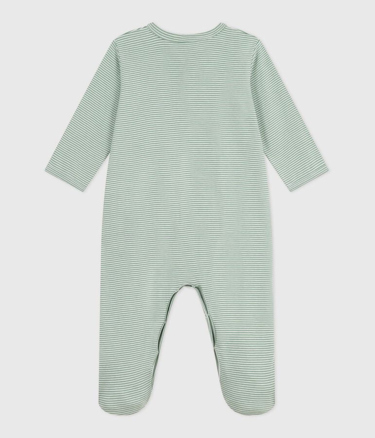 Babies' pinstriped cotton pyjama suit green/white