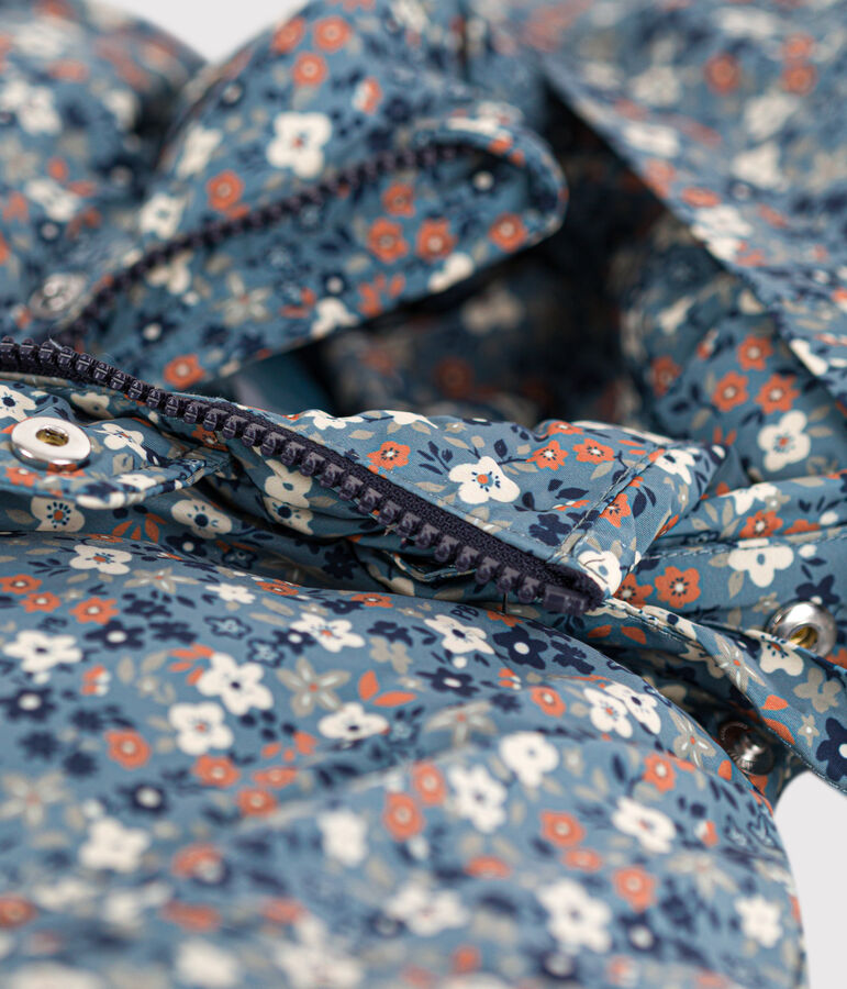 Girls' Patterned Mid Length Puffer Jacket blue/multicolor