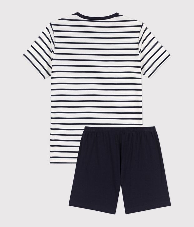 Unisex Rib Knit Short Pyjamas with Sailor Stripes white/blue