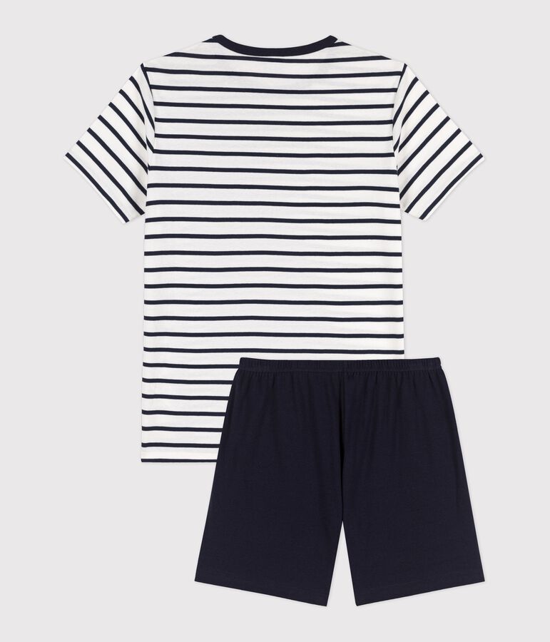 Unisex Rib Knit Short Pyjamas with Sailor Stripes white/blue