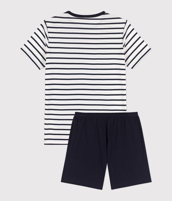 Unisex Rib Knit Short Pyjamas with Sailor Stripes MARSHMALLOW white/SMOKING blue