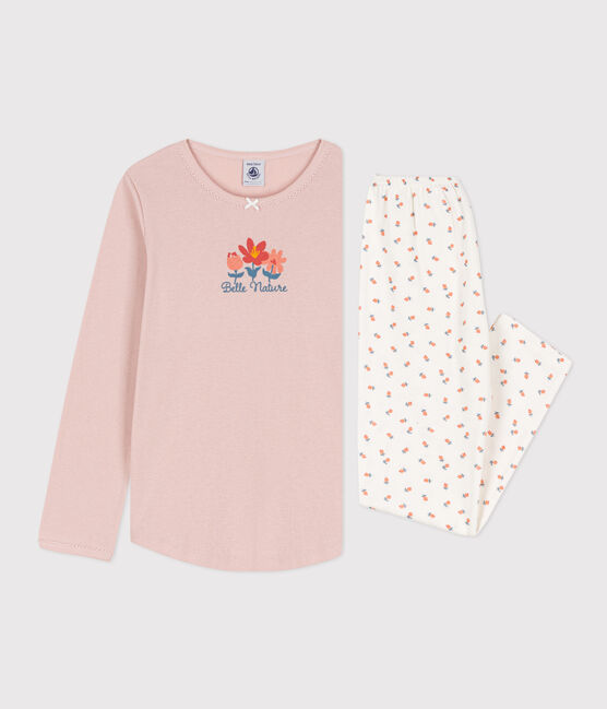 Girls' Cotton Pyjamas SALINE pink/MULTICO white