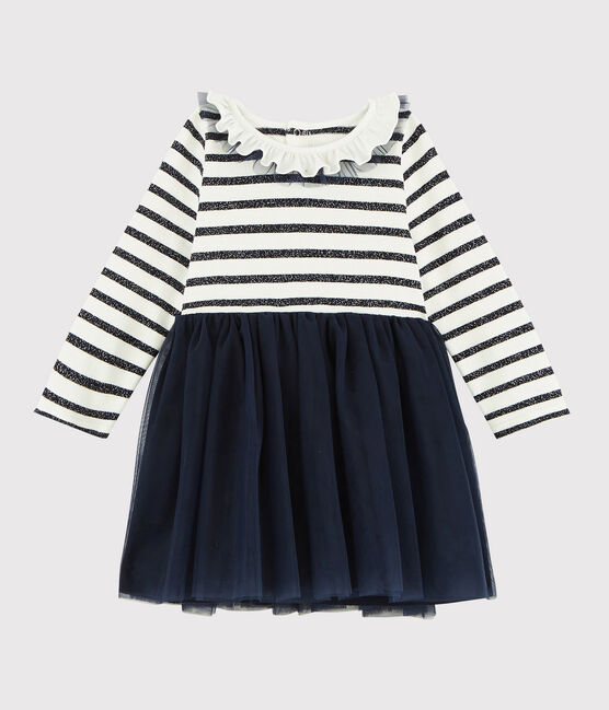 Baby girl's long-sleeved dress MARSHMALLOW white/SMOKING ARGENT BRILLANT