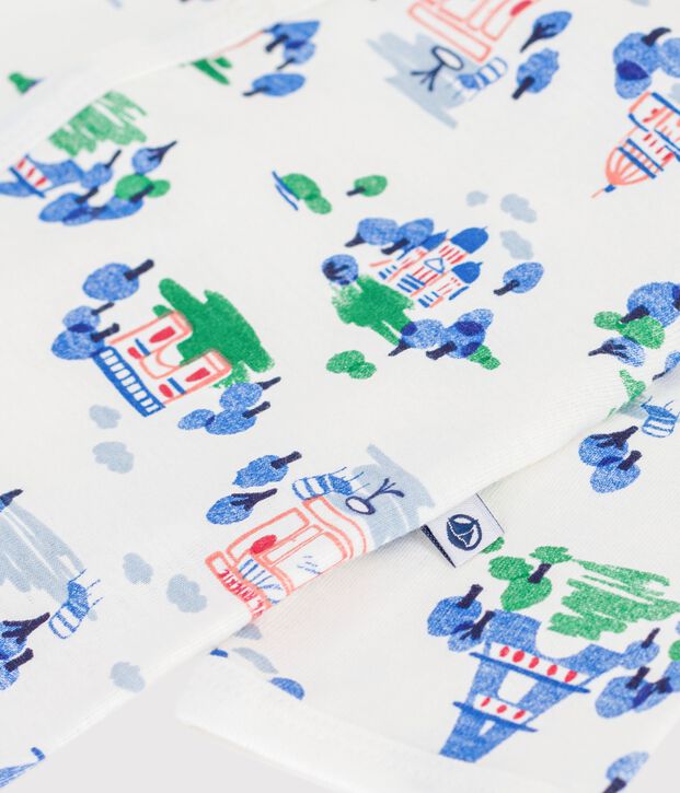 Baby footless cotton pyjamas with Paris print white/multicolor