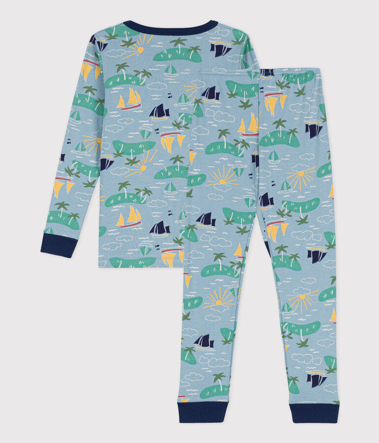 Children's unisex snug-fit Explorer cotton pyjamas blue/multicolor