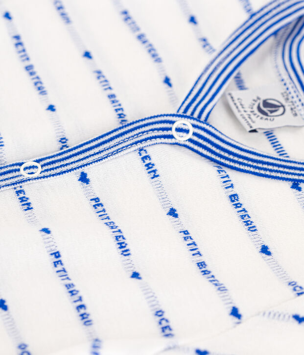 Babies' Cotton Patterned Knit Playsuit white/blue