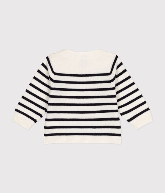 Babies' jumper in a wool and cotton knit MARSHMALLOW white/SMOKING blue