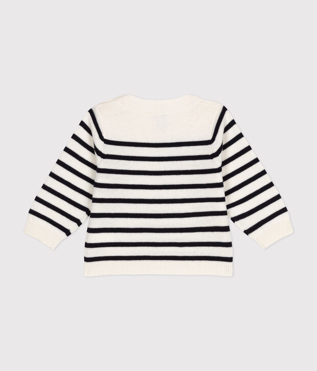Babies' jumper in a wool and cotton knit white/blue