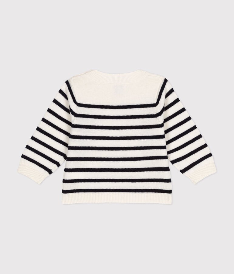 Babies' jumper in a wool and cotton knit white/blue