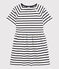 Girls' Short-Sleeved Cotton Dress MARSHMALLOW white/SMOKING blue