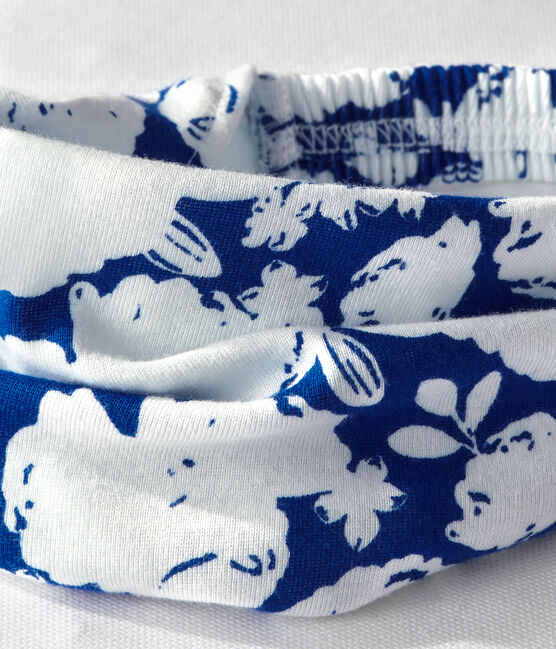 Girl's printed headscarf MARSHMALLOW white/PERSE blue
