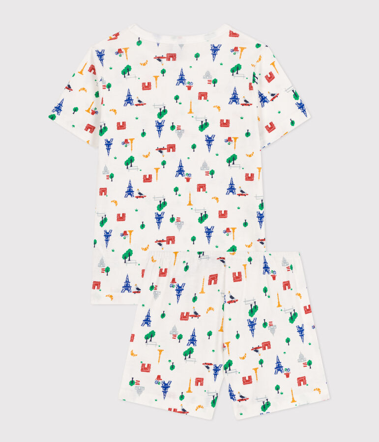Children's Short Cotton Paris Print Pyjamas MARSHMALLOW white/MULTICO white