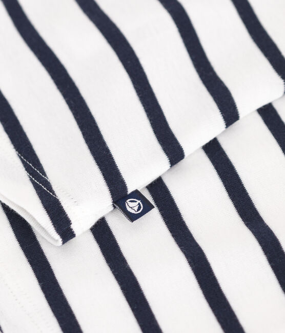 Babies' sleeveless stripy cotton blouse MARSHMALLOW white/SMOKING blue
