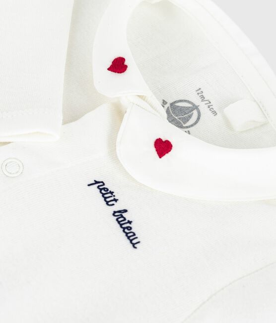 Babies' body with an embroidered collar and a message on the chest MARSHMALLOW red/CORRIDA white