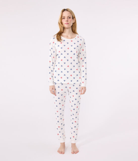 Women's cotton heart print pyjamas MARSHMALLOW white/MULTICO white