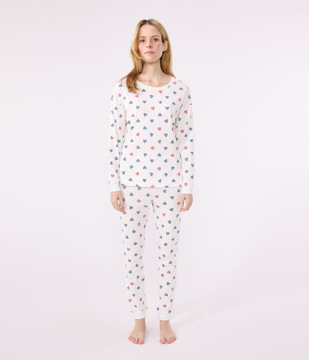 Women's cotton heart print pyjamas white/multicolor