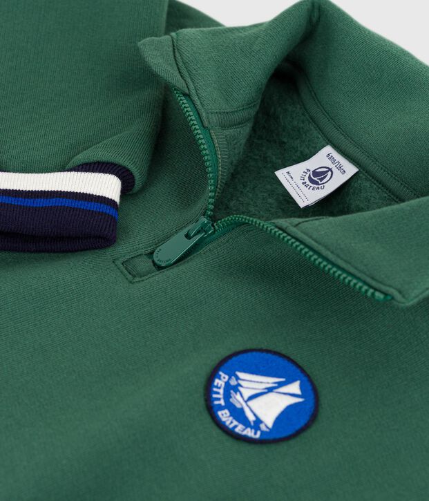 Children's plain shawl collared cotton sweatshirt green