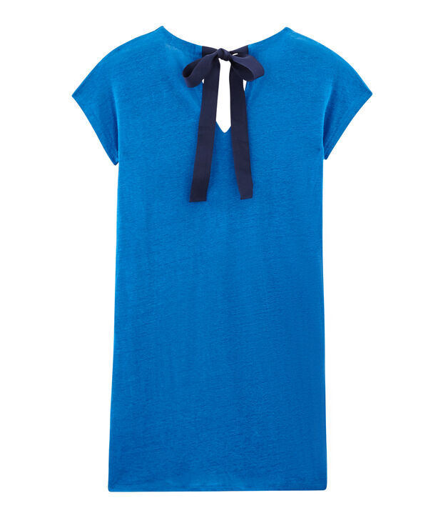 Women's linen short-sleeved dress blue