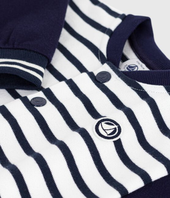 Babies long Breton stripe-printed cotton playsuit MARSHMALLOW white/SMOKING blue