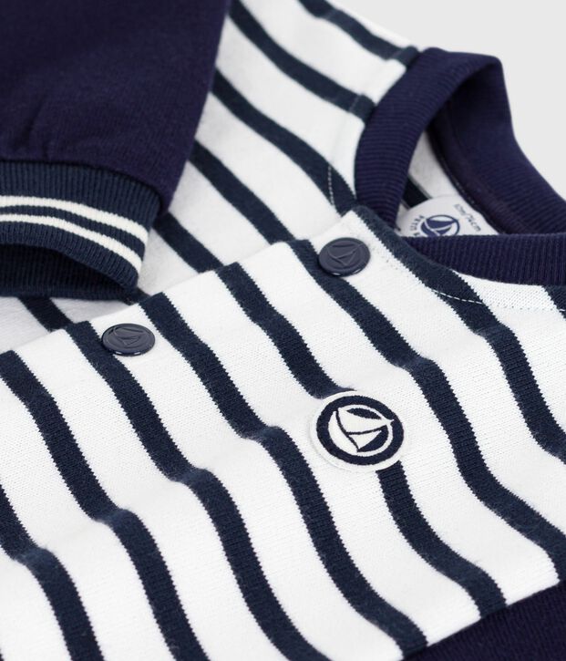 Babies long Breton stripe-printed cotton playsuit white/blue