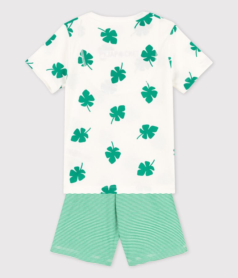 Boys' Palm Themed Organic Cotton Short Pyjamas white/green
