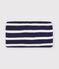 Babies' stripy fleece-lined knitted snood blue/ecru